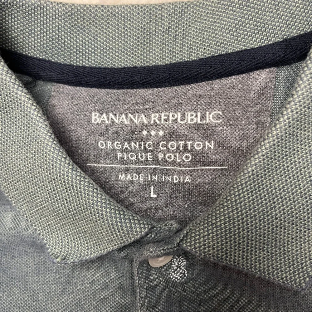 Banana Republic Polo Mens L Grey Tropical‎ Pineapple Organic Cotton Pique Shirt